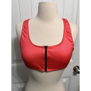 Vintage 90s Bikini Top Coral Pink Black Front Zip 7/8 Workout Fitness Bra‎